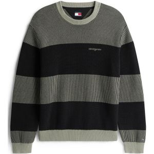 TOMMY JEANS - SCRIPT SWEAT - Sweatshirt - Utility Sage Stripe - Regular Fit met Ronde Hals