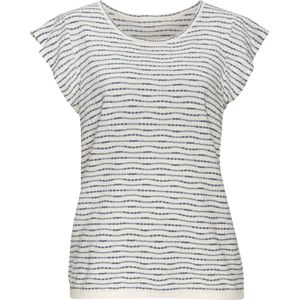 Shirt - Crème/Rookblauw - Lichte Tricotkwaliteit - Ronde Hals - Korte Mouwen