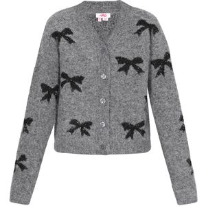 MYMO - Gebreid Vest - Grijs/Zwart - Lange Mouw - V-hals