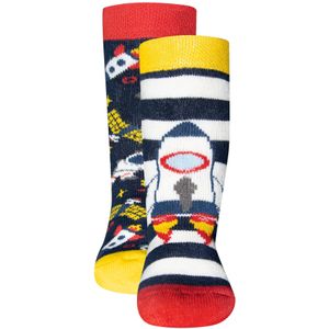 EWERS Sokken 'Astronaut'  nachtblauw / citroengeel / grijs / donkergrijs / bloedrood