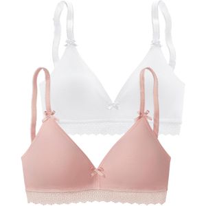 Petite fleur - Bralette - Rosé en Wit - Set van 2 - Zonder Beugels - Katoen