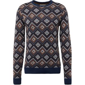 BLEND Trui  nachtblauw / donkerblauw / cognac / wit