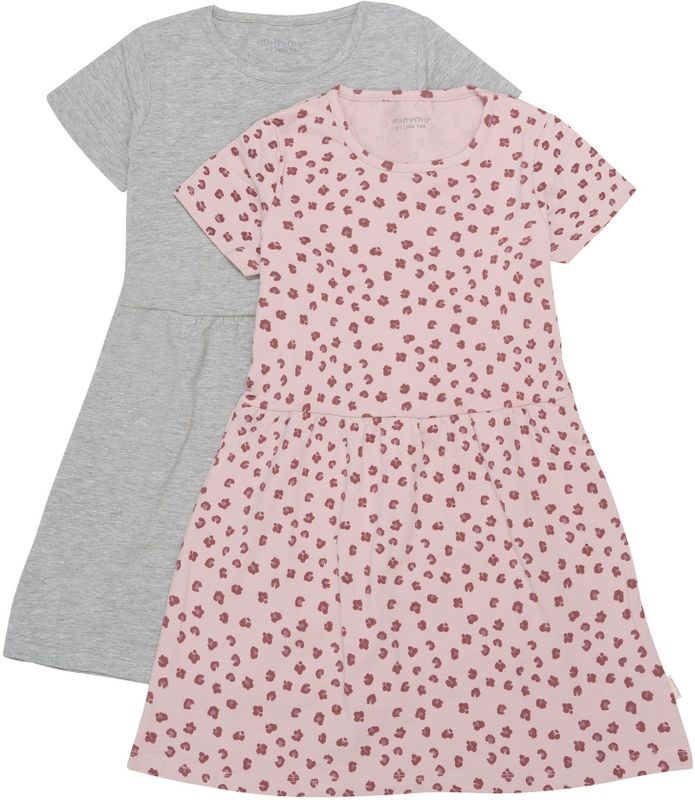 Minymo - Jurk - 2 Pack - Korte Mouwen - Effen en All-over Print