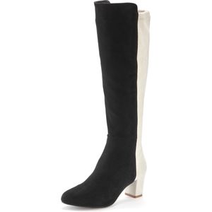 Lascana - Lange Laarzen - Zwart/wit - Enkellaars met Blokhak in Twee Kleuren Look