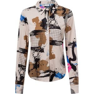 NÜMPH Blouse  beige / blauw / lichtbruin / zwart