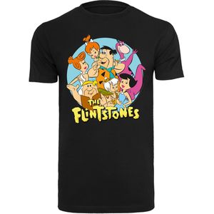 F4NT4STIC Shirt 'The Flintstones Group Circle'  lichtblauw / oranje / pitaja roze / zwart