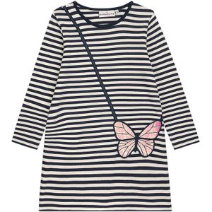 Danamade - Jurk - Navy/Wit - Katoen - Kort/Mini - Lange Mouw - Gestreept