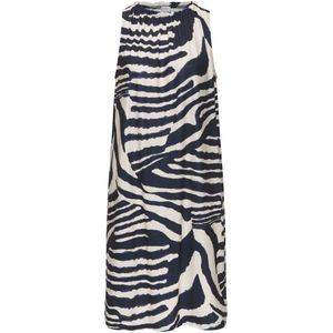 A-lijn Jurk - Crème-Grijsblauw - Jerseykleed - Dierenprint
