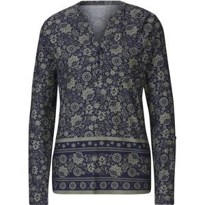 Heine - Gedessineerd Shirt - Kaki/Marine - Lange Mouwen