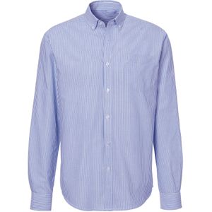 Overhemd - Blauw/Wit - 100% Katoen - Langarm met Button-Down-Kraag