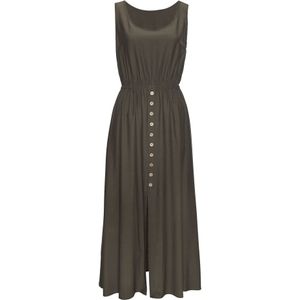 Zomerjurk - Kaki - Met Bandjes - Diepe Ronde Hals - Sierknopen