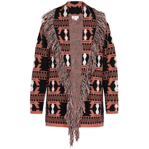 IZIA Gebreid vest  kastanjebruin / zwart / wit