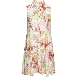 Lascana - Jurk - Zand/Oranje - Mouwloze Zomerjurk met Overhemdkraag en Alloverprint