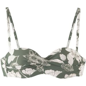 Look - Gebloemd Bikinitop - Olive/Crème - Gewatteerde Cups