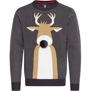 BLEND Trui 'Rudolph'  nachtblauw / bruin / zwart / wit