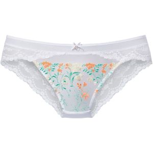LASCANA - Slip - Groen/Oranje/Wit - Bloemenprint - Kant