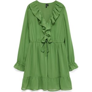 Vmdora - Korte Jurk - Cocktailjurk - V-Hals - Lange Mouwen - Ruches