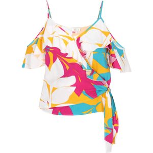 IZIA Top  cyaan blauw / geel / donkerroze / wit