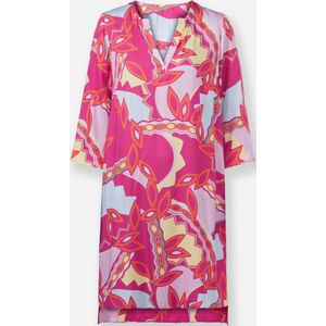Oranje/Fuchsia Gedessineerde Cocktailjurk - 100% Viscose