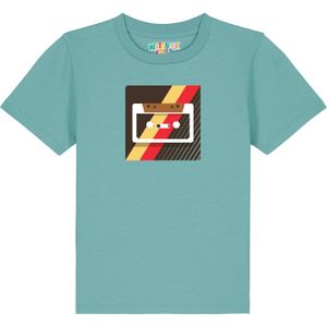 watabout.kids Shirt 'Kassette'  turquoise / donkerbruin / rood / wit