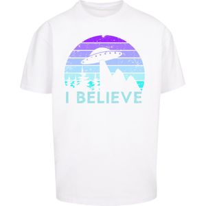 F4NT4STIC Shirt 'I Believe UFO Alien Raumschiff Retro'  blauw / lila / wit