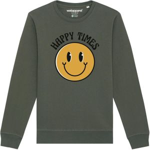 Watapparel Sweatshirt ' Happy times smiley emoji '  geel / groen / zwart / wit