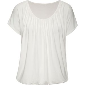 T-shirt - Crème - Korte Mouwen - Elastische Band - V-hals