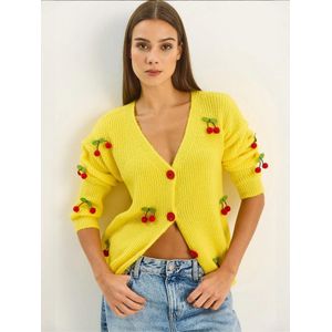 Bianco Lucci Gebreid vest  citroengeel / groen / rood