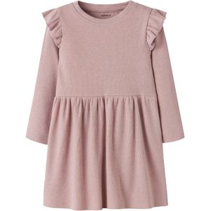 Jerseyjurken - Lange Mouwen Jurk - Knielengte - O-hals - Ruches