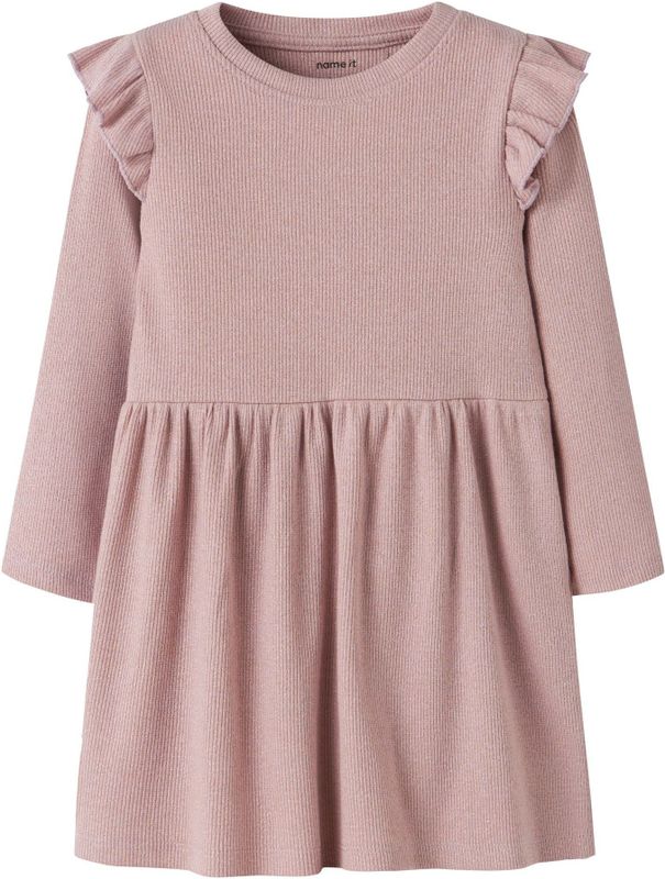 Jerseyjurken - Lange Mouwen Jurk - Knielengte - O-hals - Ruches