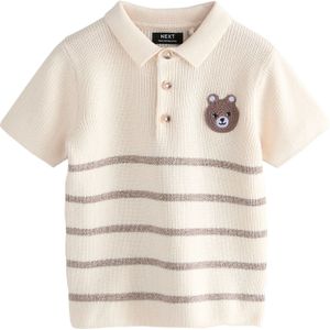 Next - Shirt - Crème/Bruin - Kwartmouw - Polokraag - Gestreept
