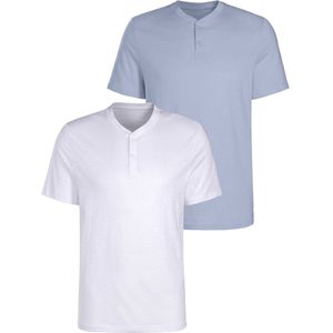 H.I.S - Henleyshirt - Lichtblauw/Wit - Korte Mouwen - Set van 2