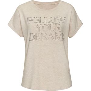 Lascana Shirt - Korte Mouwen - Beige Mêlee - Viscose - Ronde Hals