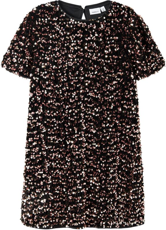 Pailletten Jurk - Fluweel - Knielengte - Korte Mouwen - Regular Fit