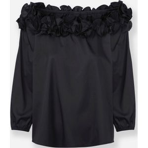 Blouse - Zwart - 97% Katoen, 3% Elastaan - Carmenhals, 3/4-Mouwen