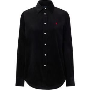 Slim fit overhemdblouse van corduroy met labelstitching