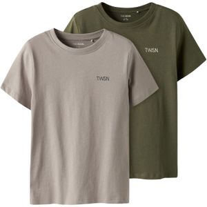 TWO SOON Shirt  grijs / olijfgroen / wit