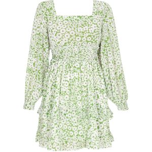 swirly Jurk  lichtgroen / wit