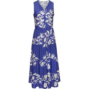 Cocktailjurk - Crème/Royalblauw - All-over Print - Met Ruches