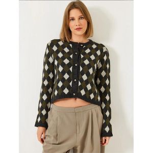 Bianco Lucci Gebreid vest  donkergroen / zwart / offwhite