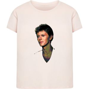 F4NT4STIC Shirt 'TV Times Pop Star David Bowie 1977'  beige / rosé / zwart
