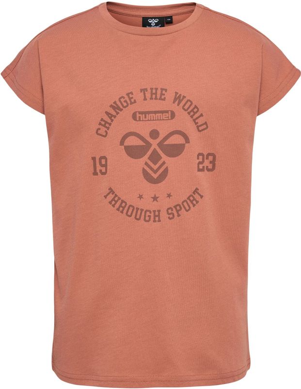 Hummel - Shirt - Oudroze - Katoen - Ronde Hals - Kwartmouw