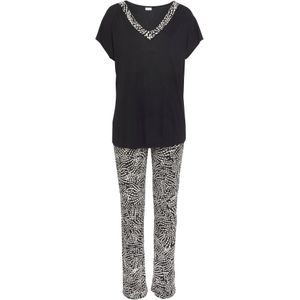 Zwart/Wit Gestippelde Pyjama - V-hals - Korte Mouwen - Comfortabele Pasvorm