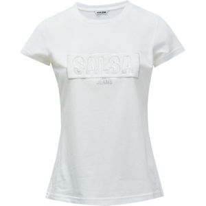 Salsa Jeans - Branding - T-shirt - Wit - Slanke Pasvorm