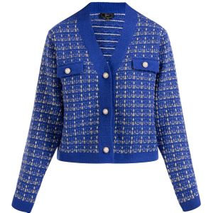 faina Gebreid vest 'Koosh'  lichtbeige / royal blue/koningsblauw