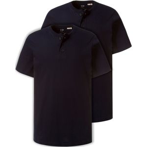 JP 1880 Heren grote maten grote maten Menswear L-8XL Henleys, Basic, set van 2, ronde hals, knoopsluiting, tot 8 XL 708420, donkermarine, 3XL