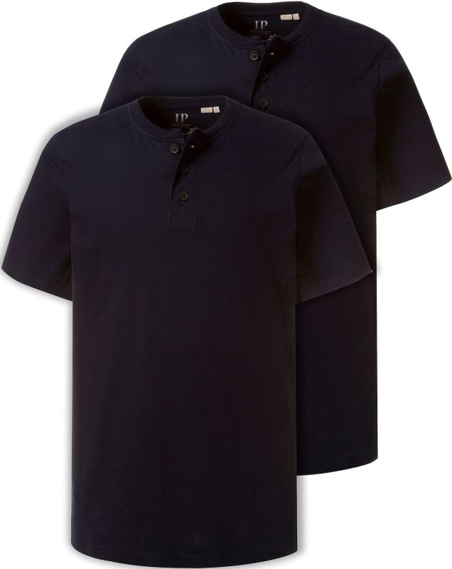 JP 1880 Heren grote maten grote maten Menswear L-8XL Henleys, Basic, set van 2, ronde hals, knoopsluiting, tot 8 XL 708420, donkermarine, 3XL