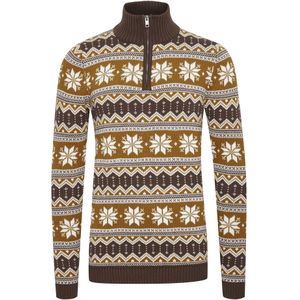 !Solid Trui 'Winoldo'  bruin / mosterd / wit