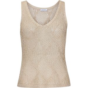Beige/goudkleur - Top - Mouwloos - Diepe V-hals - Ruimvallend - 70% Polyacryl