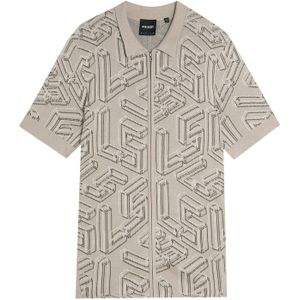 Lyle & Scott - Embleem Dubbelgebreide Rits Polo Shirt - Beige